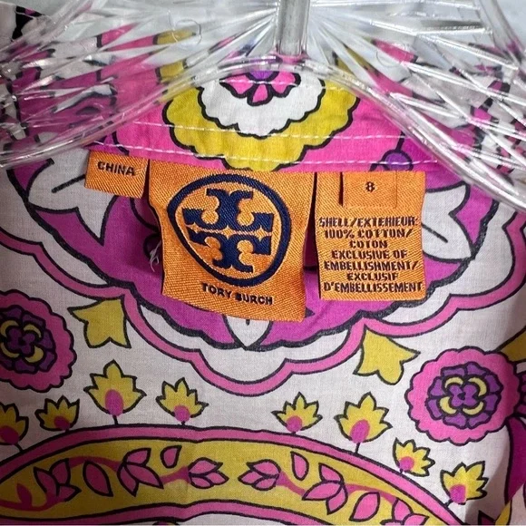 Tory Burch Top Women’s 8 Blouse Shirt Sequin Printed Floral Slit Sleeves C5 - Picture 2 of 11